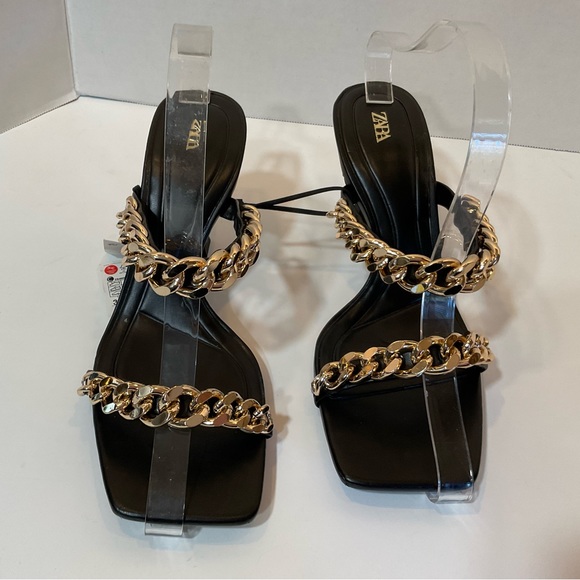 Zara black leather mules with chain detail Size 7 and 9 - Picture 11 of 13